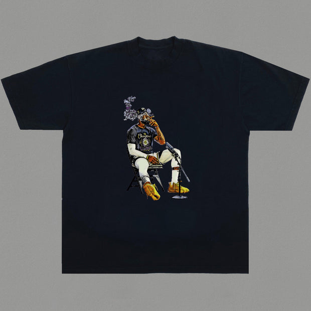 Hip Hop Vintage Print Street Short Sleeve T-Shirt