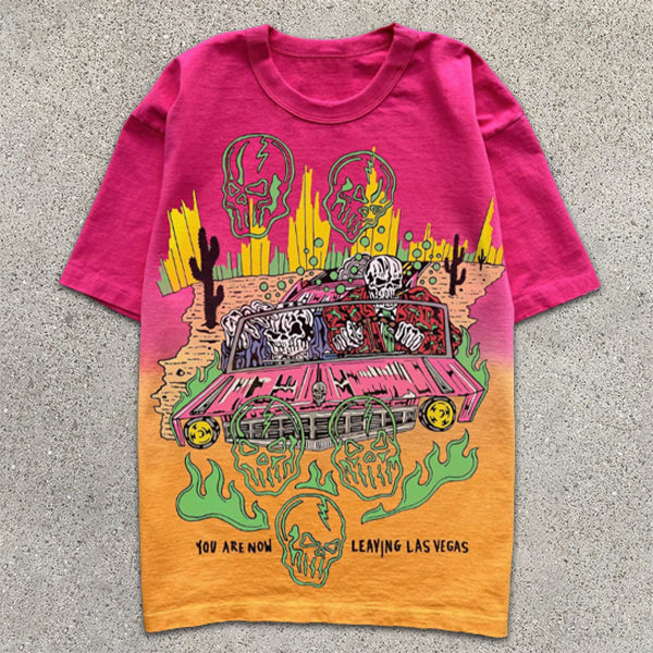 Skull Graphic Print Gradient Short Sleeve T-Shirt