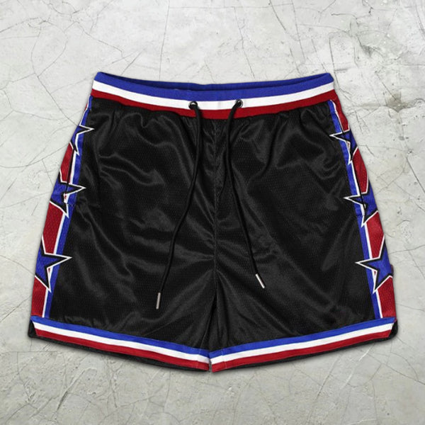 Graphic Print Colorblock Elastic Shorts