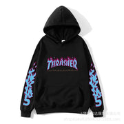 Fashion all-match trend hooded flame hooded sweater men oversize tide brand