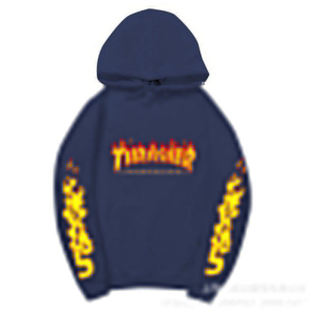 Fashion all-match trend hooded flame hooded sweater men oversize tide brand