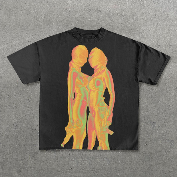 Two Girls Print Short Sleeve T-Shirt