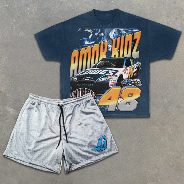 Racing Graphic Print Short Sleeve Two Piece