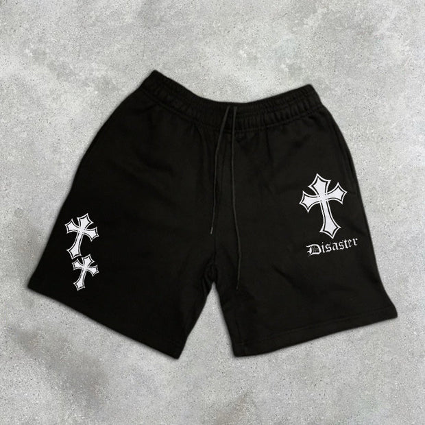 graphic print elastic shorts