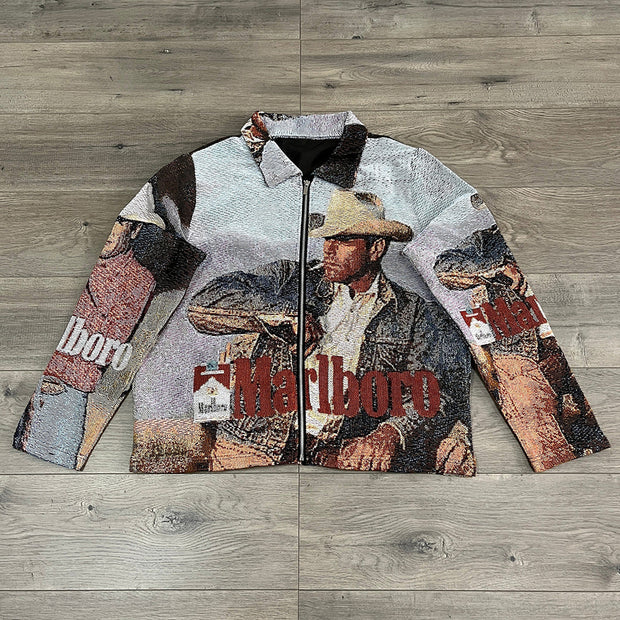 Character Letter Print Long Sleeve Zipped Jacket