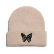 Butterfly print knit hat pullover cap go out warm woolen cap