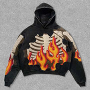 flame skeleton print hoodie