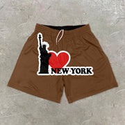 New York Pattern Casual Street Mesh Shorts