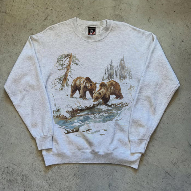 Retro Grizzly Bears Wilderness Scene Sweatshirt
