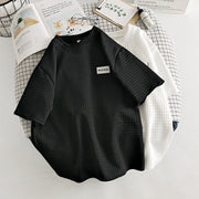 Waffle logo embroidered loose short-sleeved T-shirt