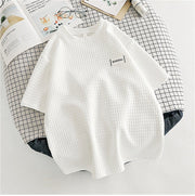 Waffle logo embroidered loose short-sleeved T-shirt