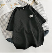 Waffle logo embroidered loose short-sleeved T-shirt