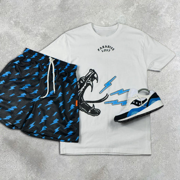 Lightning Print Short Sleeve Two Piece
