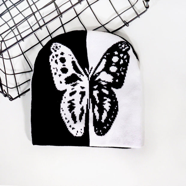 Two-color butterfly knitted hat, fashionable and versatile hat