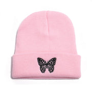 Butterfly print knit hat pullover cap go out warm woolen cap
