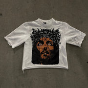 Stylish Vintage Jesus Print Loose T-Shirt