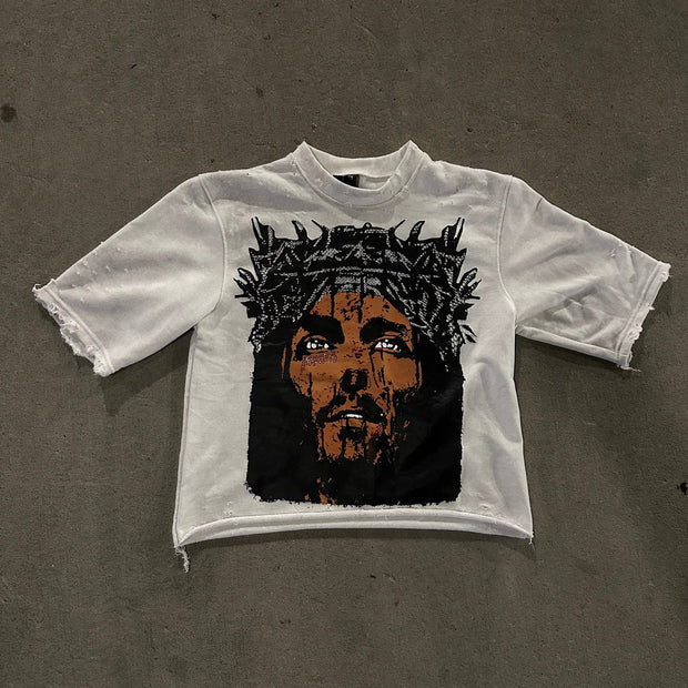Stylish Vintage Jesus Print Loose T-Shirt