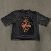 Stylish Vintage Jesus Print Loose T-Shirt
