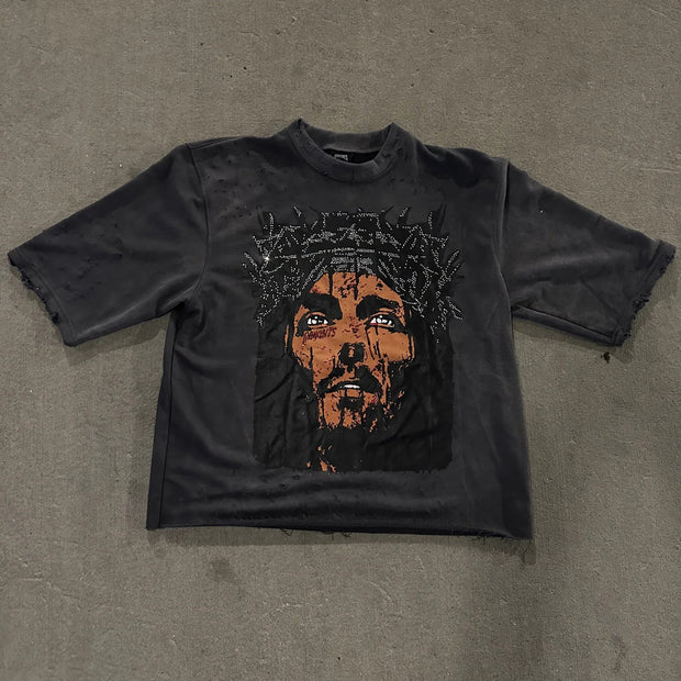 Stylish Vintage Jesus Print Loose T-Shirt