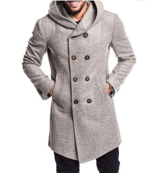 Winter men's hooded woolen jacket