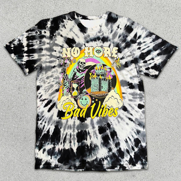 Skull Print Tie-Dye Short Sleeve T-Shirt