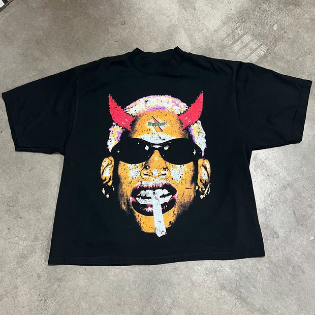 Fashion Character Portrait Print Short Sleeve T-Shirt