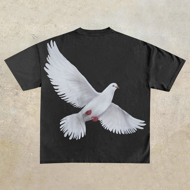 Dove Peace Freedom Casual Short Sleeve T-Shirt