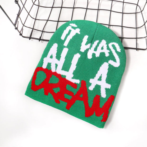 Lettering jacquard knitted hat