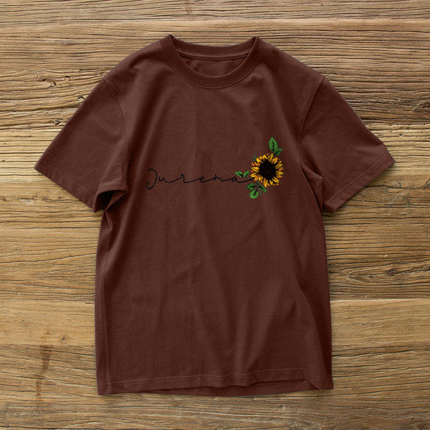 Sunflower fashion print short-sleeved couple T-shirt