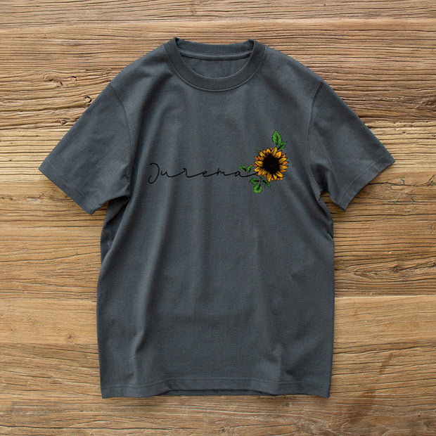 Sunflower fashion print short-sleeved couple T-shirt