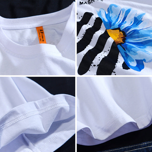 Loose cotton printed round neck short sleeves