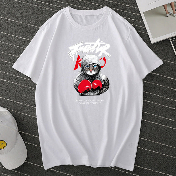 Street style short-sleeved casual loose I-line round neck T-shirt