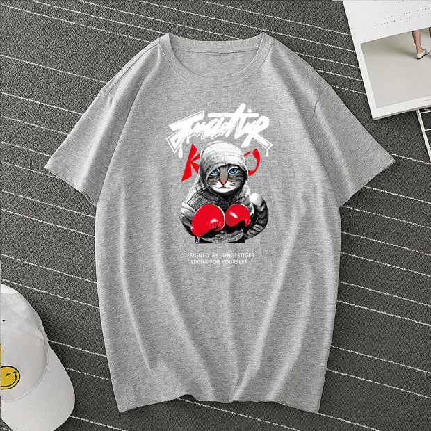 Street style short-sleeved casual loose I-line round neck T-shirt