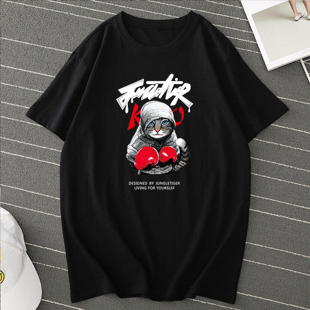 Street style short-sleeved casual loose I-line round neck T-shirt