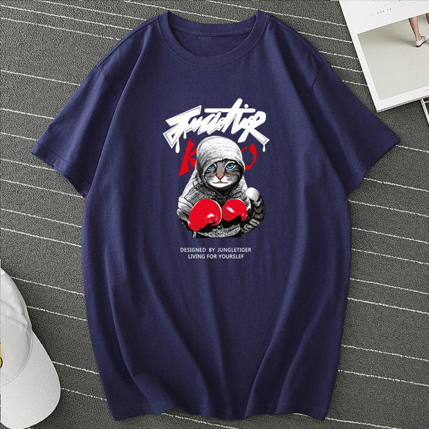 Street style short-sleeved casual loose I-line round neck T-shirt