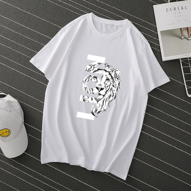 Street style short-sleeved casual loose I-line round neck T-shirt