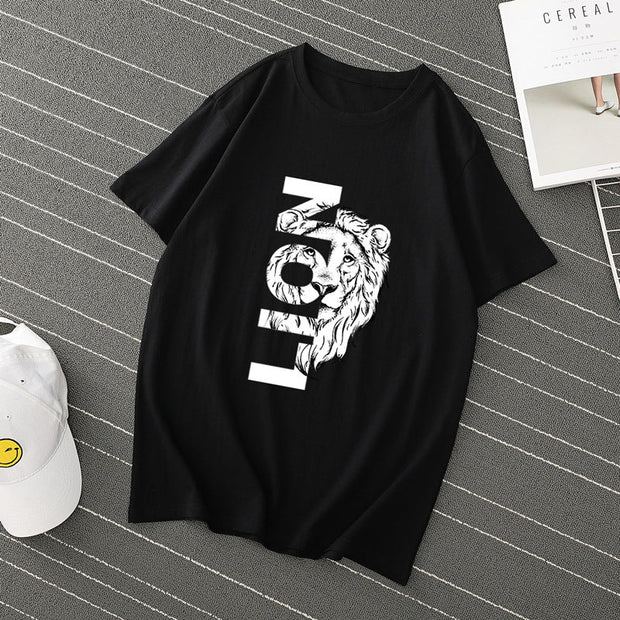 Street style short-sleeved casual loose I-line round neck T-shirt