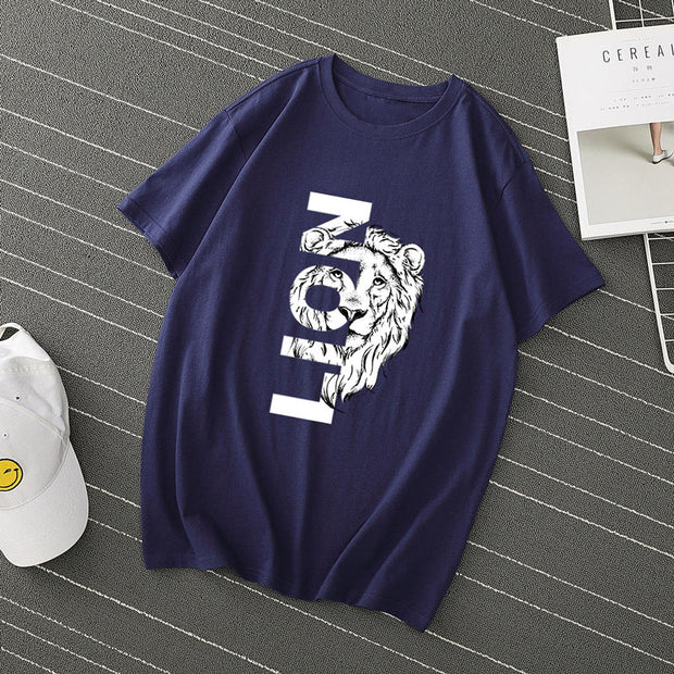 Street style short-sleeved casual loose I-line round neck T-shirt