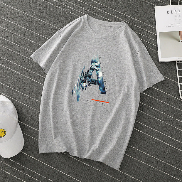 Street style short-sleeved casual loose I-line round neck T-shirt