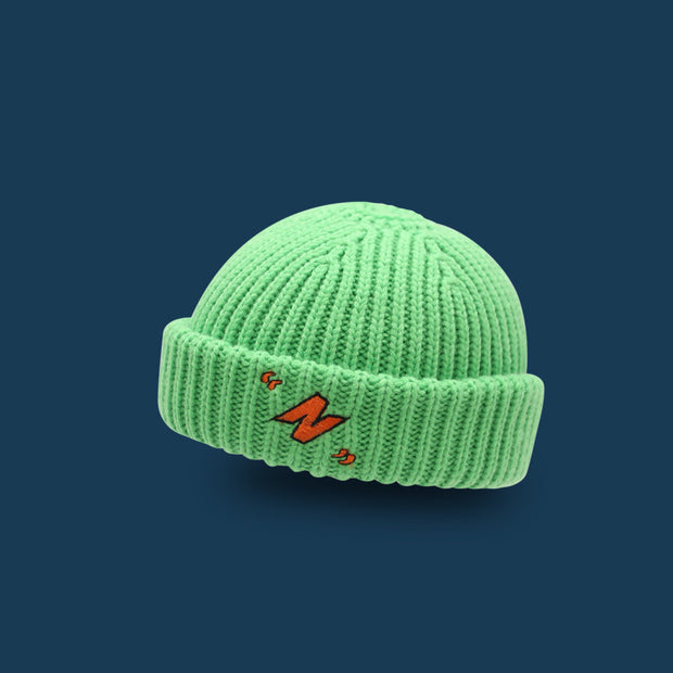 Letter embroidery woolen knit melon leather hat with flanging to keep warm