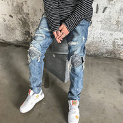 Vintage wash distressed straight ripped jeans
