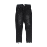 Vintage wash distressed straight ripped jeans