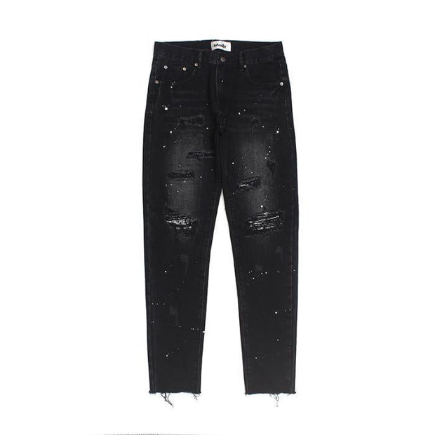 Vintage wash distressed straight ripped jeans