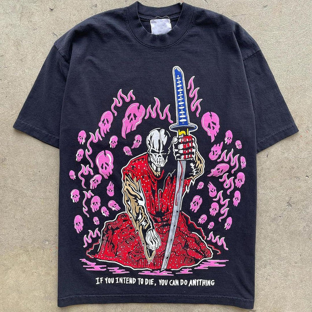 Skull print short-sleeved T-shirt