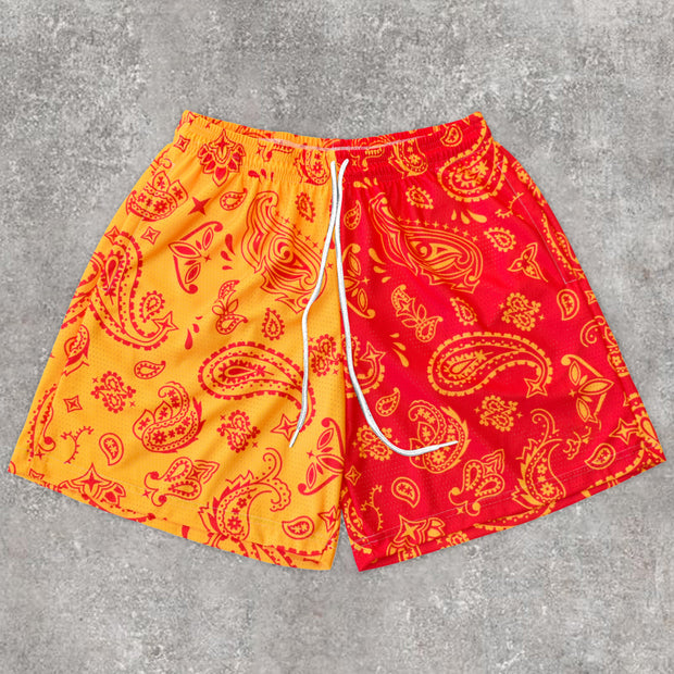 Casual Street Style Cashew Flower Colorblock Shorts