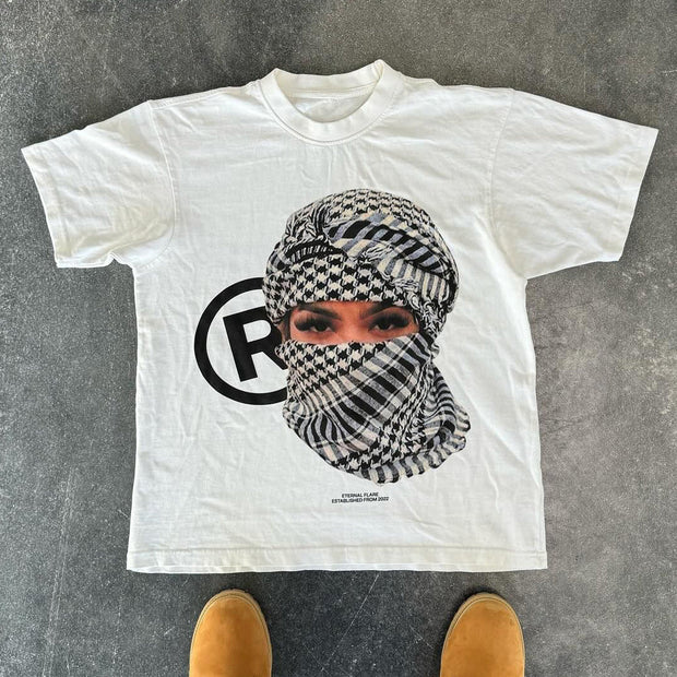 Mask Girl Print Short Sleeve T-Shirt