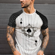 Poker A Striped Print Shoulder Sleeve Color Block Men's T-shirt Top