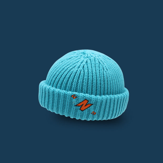 Letter embroidery woolen knit melon leather hat with flanging to keep warm