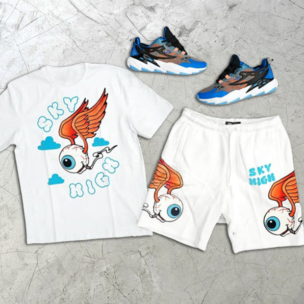 Eye Wing Print Short Sleeve Two Piece