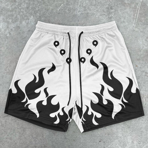 vintage flame print street shorts
